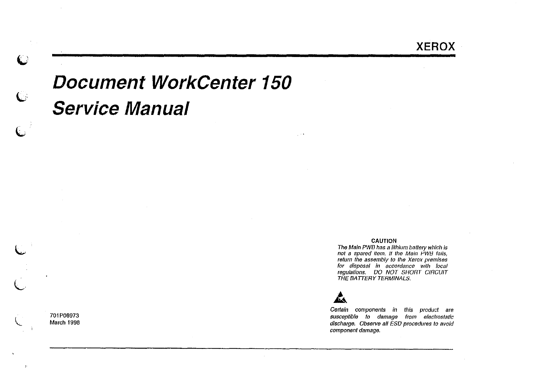 Xerox WorkCentre 150 Fax Parts List and Service Manual-2